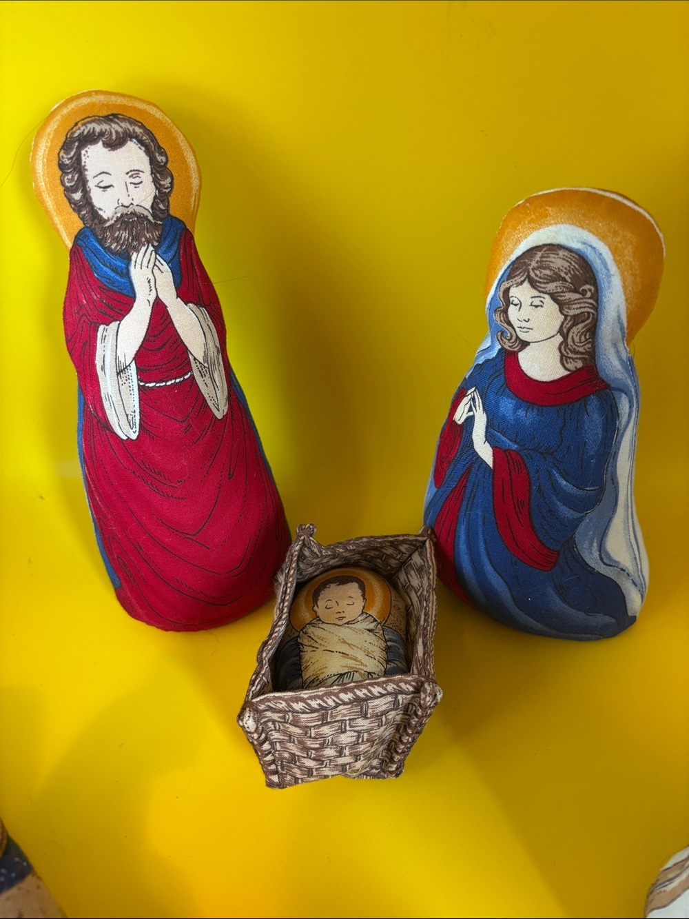 Handcrafted Fabric Nativity Set in Red, Blue, Green, Tan - Picture 6 of 9